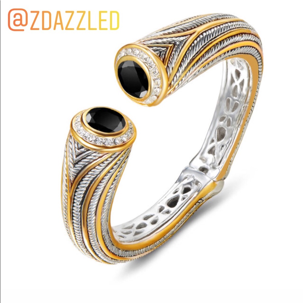 Black Crystal Open Bangle Bracelet New